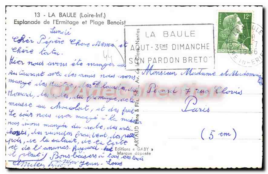 CPA La Baule Esplanade de l'Ermitage et Plage Benoist — Rückseite