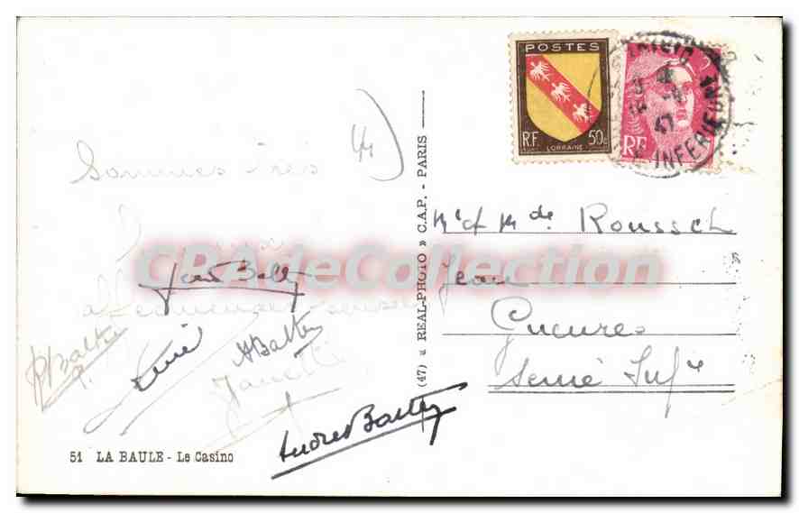 CPA La Baule Le Casino Automobile — Rückseite