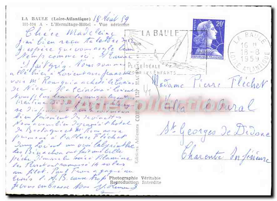 La Baule — L'Hermitage-Hôtel — Vue aérienne — Éditions Véritable — Verso