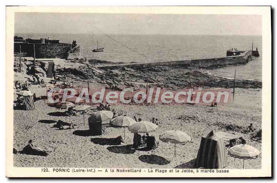 CPA Pornic La Plage A La Noeveillard La Plage et la Jetee à Maree Basse