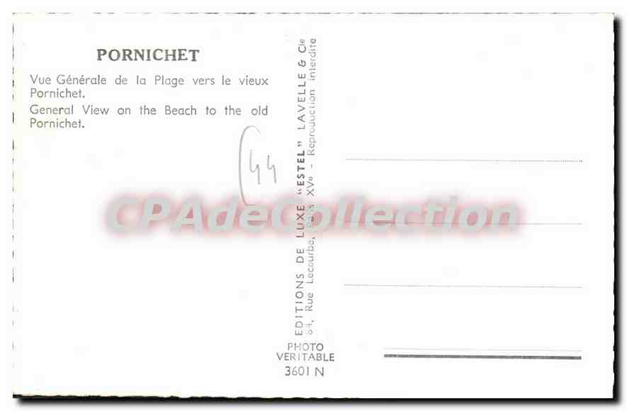 CPA Pornichet Vue Generale de la Plage vers le Vieux Pornichet — Rückseite