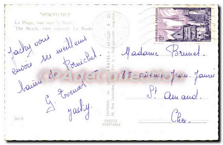 CPA Pornichet La Plage vue vers la Baule — Rückseite