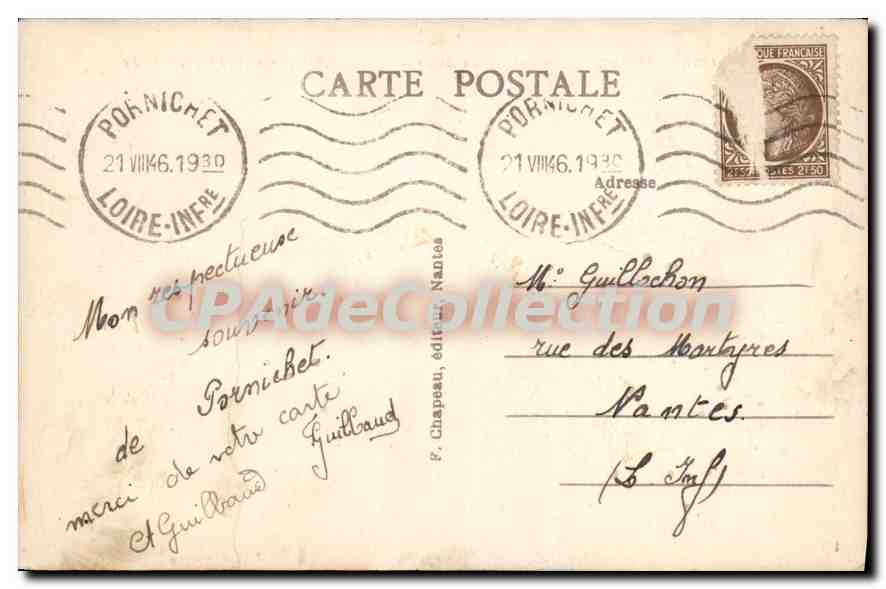 CPA Pornichet Le Boulevard des Oceanides et la Plage à Mazy — Rückseite