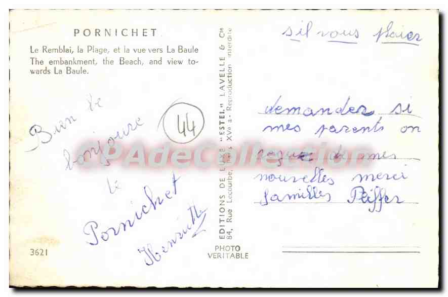 CPA Pornichet Le Remblai La Plage et vue vers La Baule — Rückseite