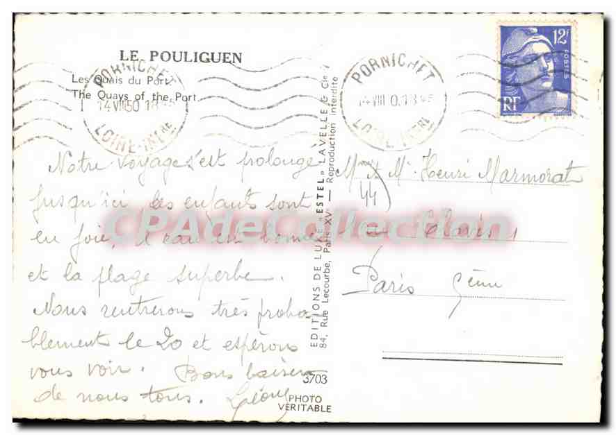 CPSM Le Pouliguen Les Quais Du Port — Verso