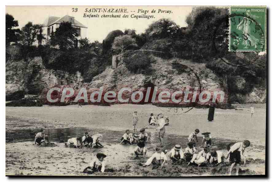CPA Saint Nazaire Plage De Porsay enfants cherchant des coquillages