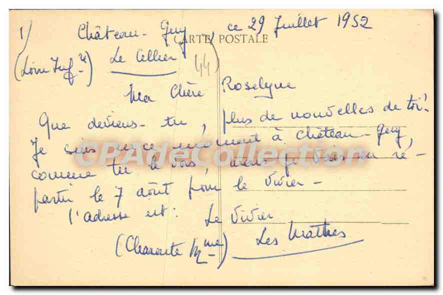 CPA Chateau Guy Le Cellier — Rückseite