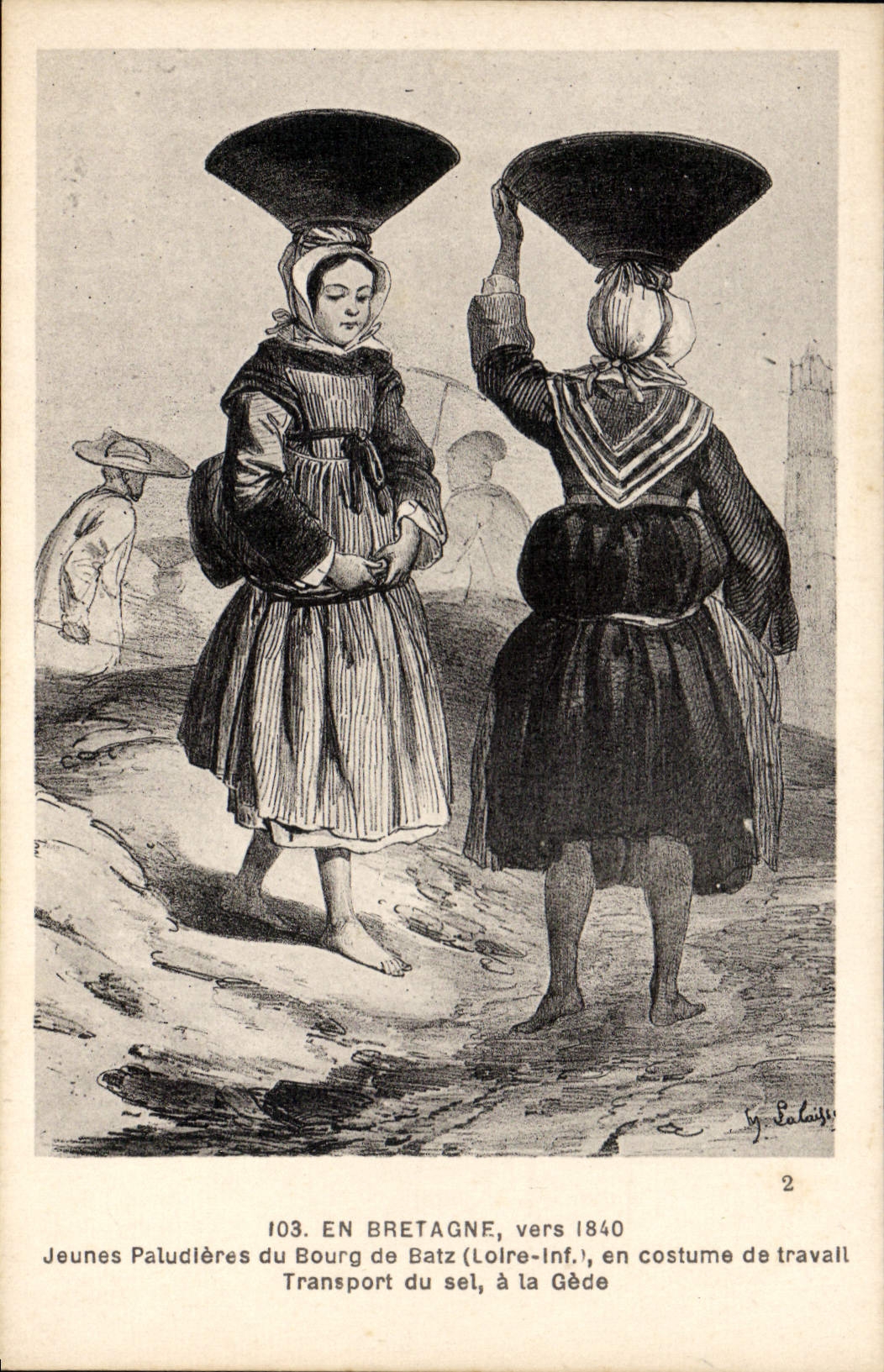 CPA En Bretagne vers 1840 paludières transport du sel à la Gède Bourg De Batz