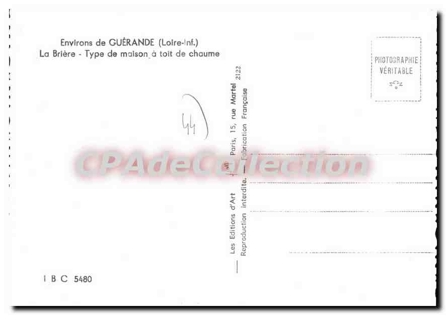 CPSM Guerande La Briere Type De Maison A Toit De Chaume — Rückseite