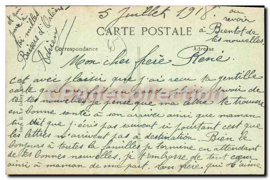 CPA Souvenir D'Orleans — Back