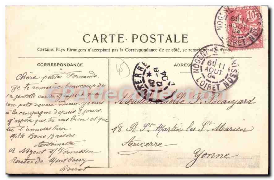 Nogent-sur-Vernisson — Vue sur le Vernisson — Édition Deprez Nogent — Rückseite