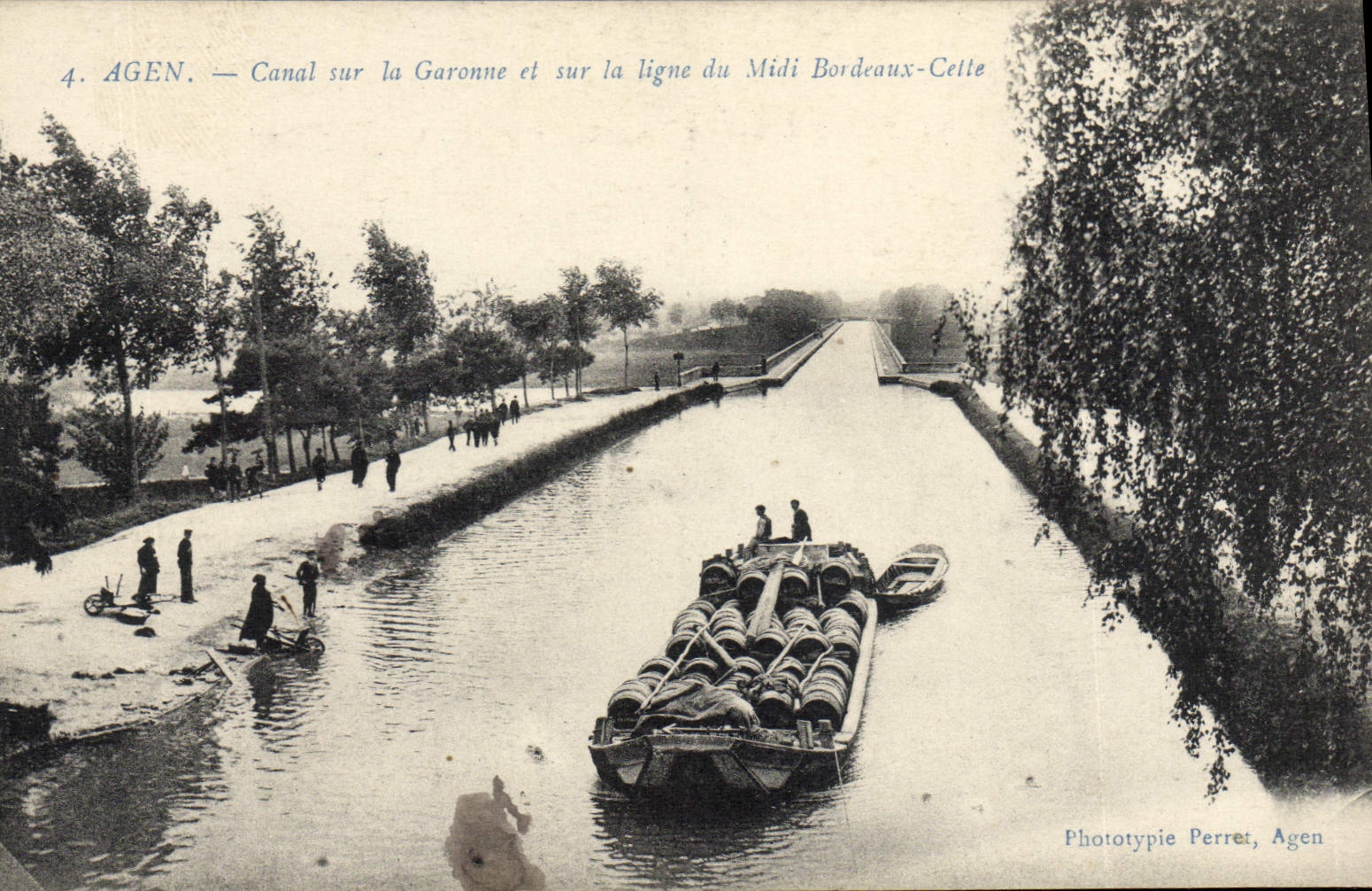 Agen — Canal sur la Garonne et sur la ligne du Midi Bordeaux-Cette — Phototypie Perret, Agen