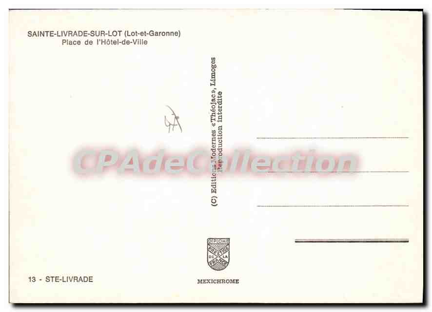 Sainte-Livrade-sur-Lot — Hôtel de Ville — Éditions Théo Jac, Limoges — Verso