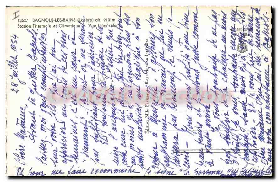 Bagnols-les-Bains — Vue Générale — Édition Mlle Ferrier — Rückseite
