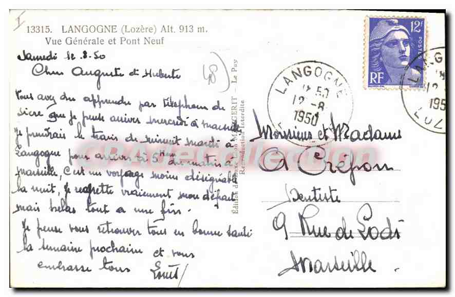 CPA Langogne Vue Generale Et Pont Neuf — Rückseite