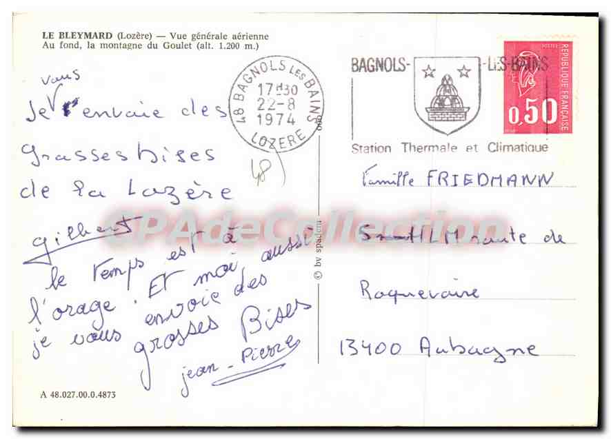 Le Bleyard (Lozère) — Vue générale aérienne — Bagnols-les-Bains — Verso