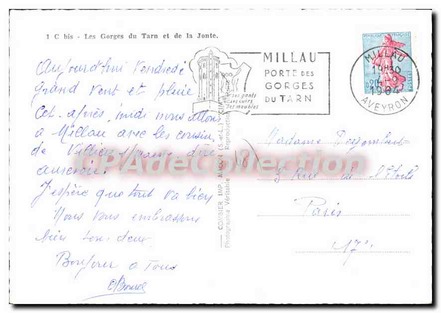 Les Gorges du Tarn et de la Jonte — Carte postale touristique — Éditeur : C. M. P. A. D. E. Collection — Verso