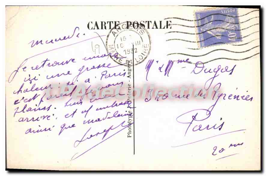 CPA Angers La Place Du Ralliement Rue D'Alsace — Verso
