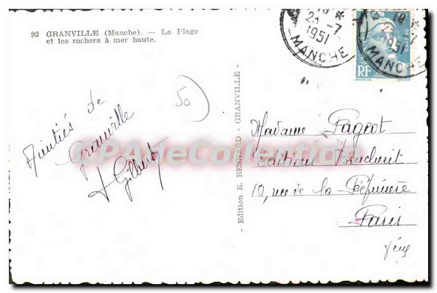 Granville (Manche) — La Plage et les rochers à mer haute — Édition E. Bernard - Granville — Reverso