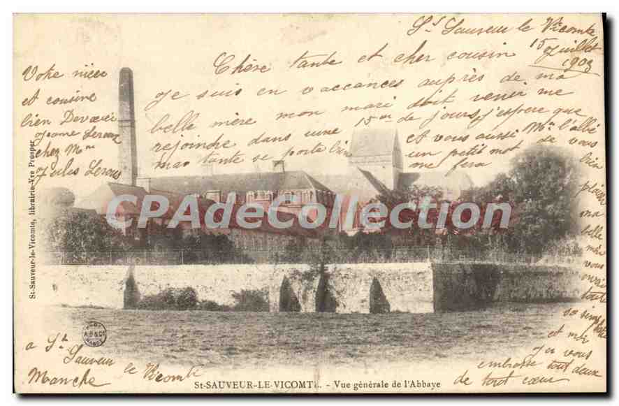 St-Sauveur-le-Vicomte — Vue générale de l'Abbaye — éditeur St-Sauveur-le-Vicomte, n° de série non visible