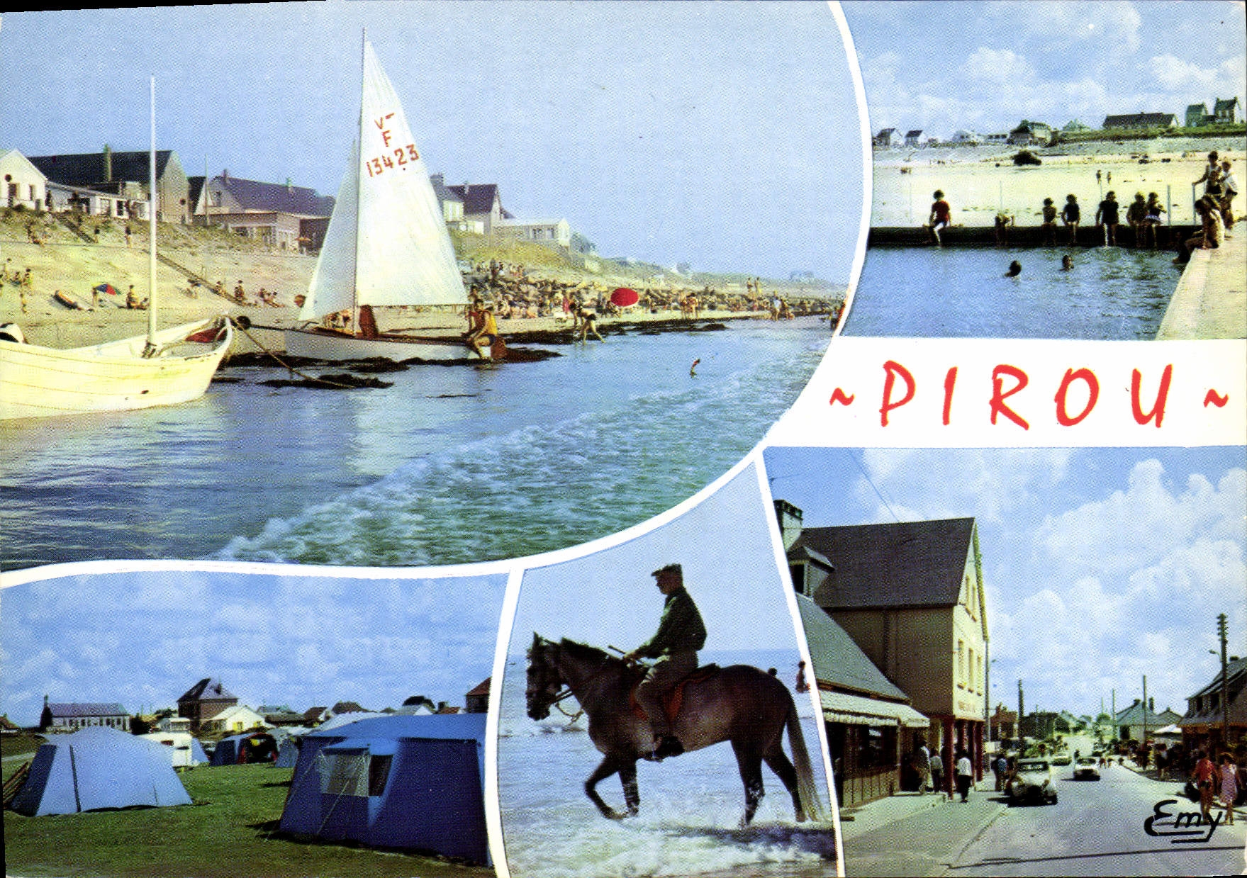 Pirou — vue de la plage, du port et de la rue — Éditeur Emy - Voorkant