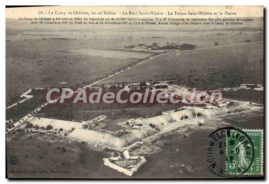 Le Camp de Châlons, vu en Ballon — Le Fort Saint-Hilaire, La Ferme Saint-Hilaire et la Plaine — Éditeur : André Millière, Montluçon