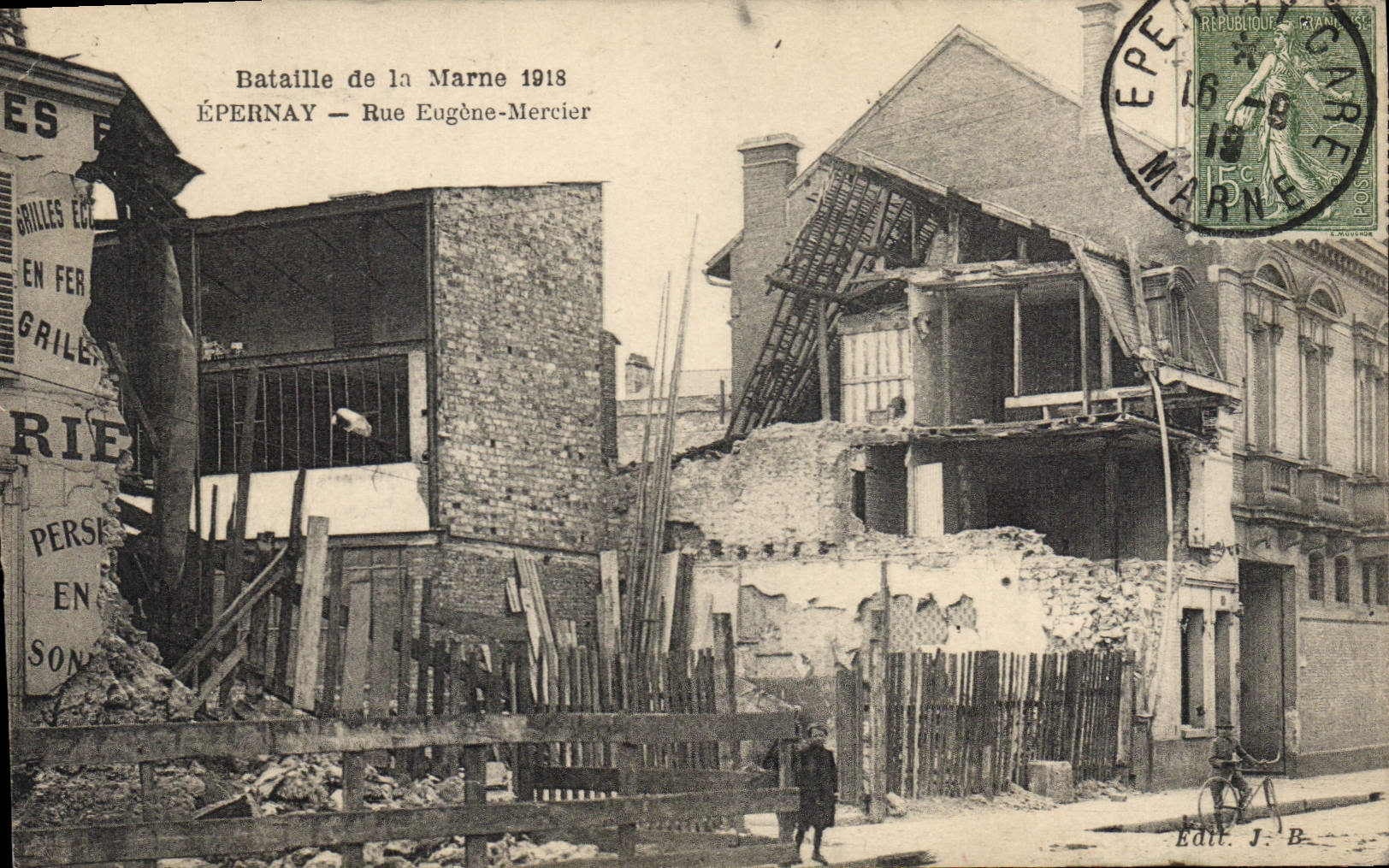 Bataille de la Marne 1918 — Épernay, Rue Eugène-Mercier — Édit. J. B.