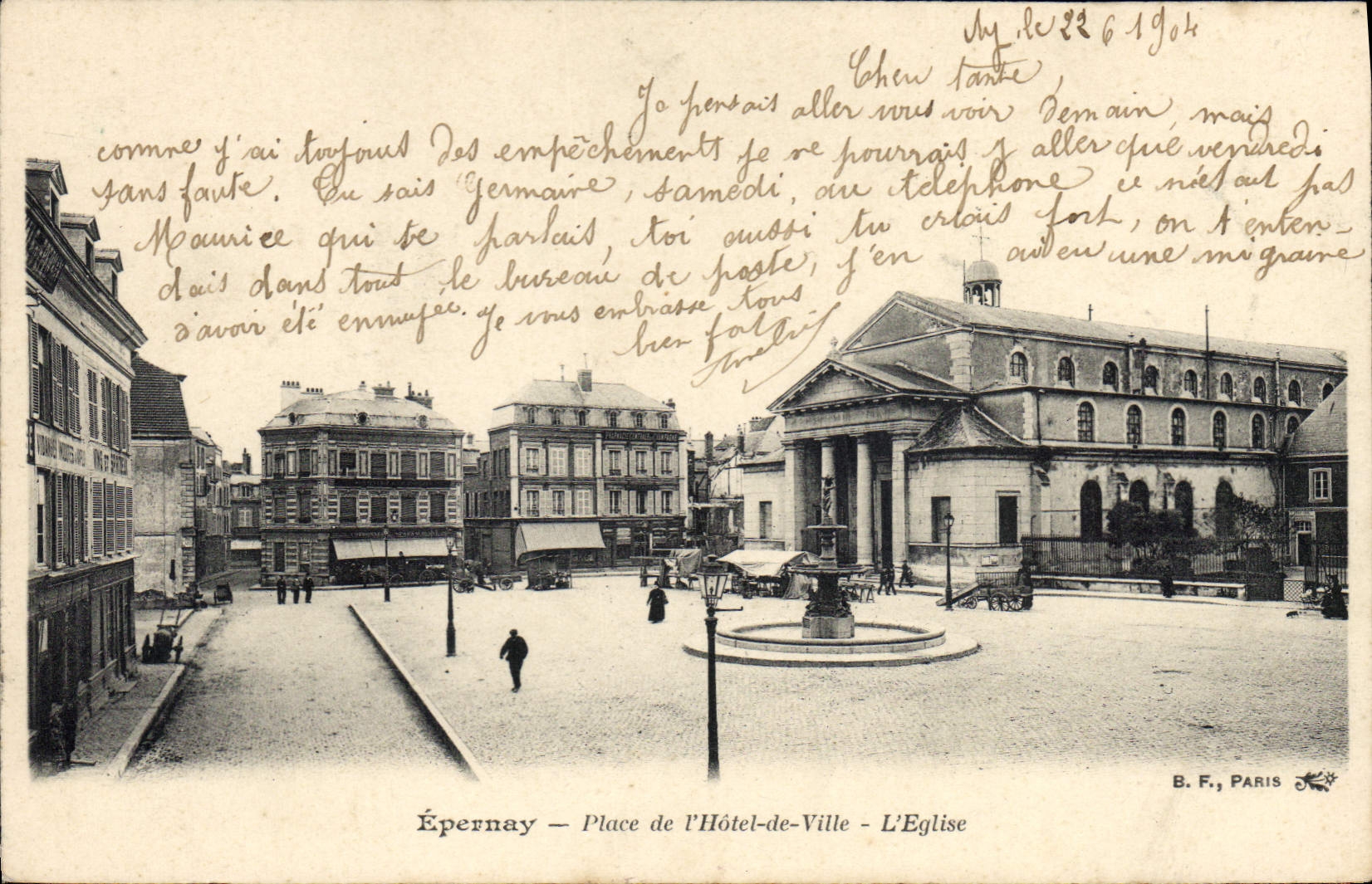 Épernay — Place de l'Hôtel-de-Ville — L'Église — B. F., PARIS