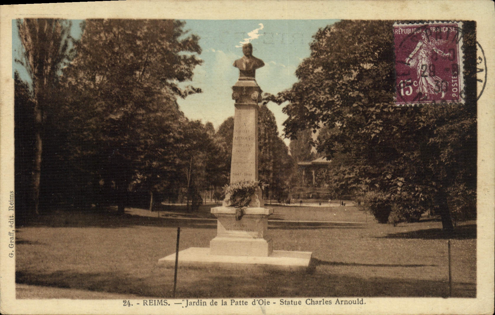 Reims — Jardin de la Patte d'Oie — Statue Charles Arnould — G. Graff, édit. Reims