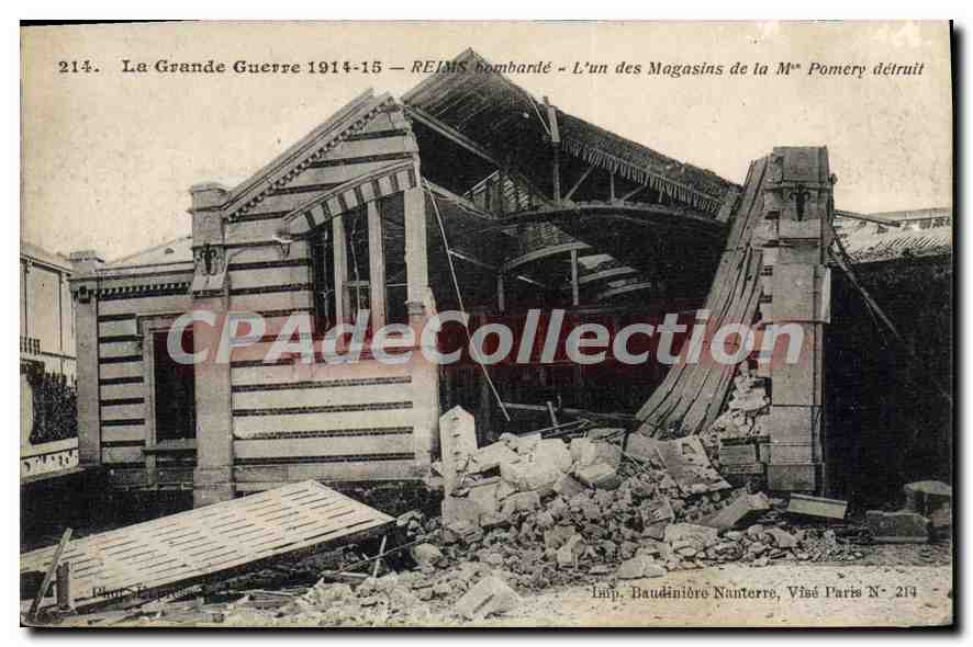 Reims bombardé — Un des magasins de la Mme Poméry détruit — Imp. Baudinière Nanterre, Visé Paris N° 214