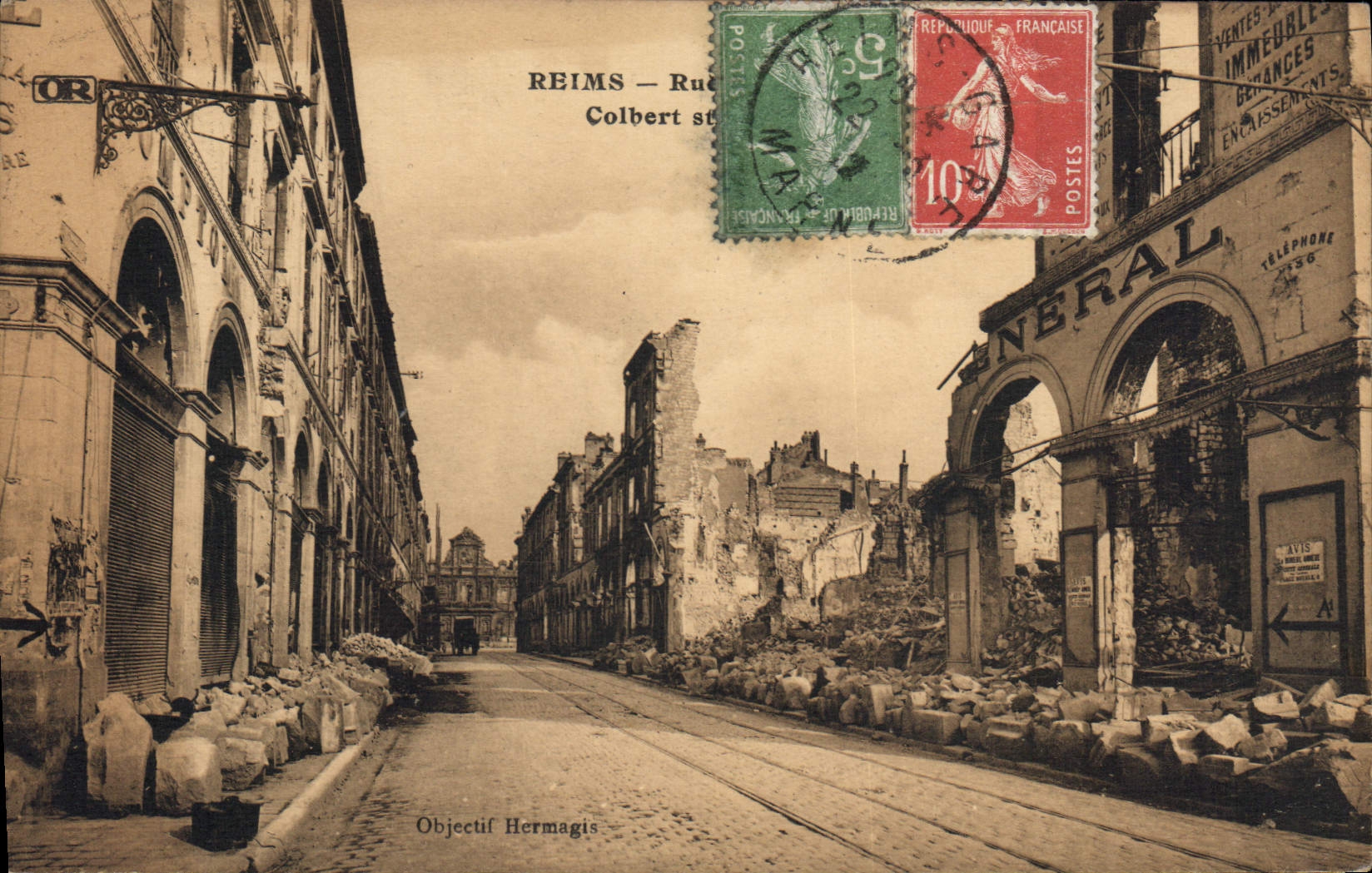 Reims — Rue Colbert — Ruines après guerre — Objectif Hermagis - Anverso