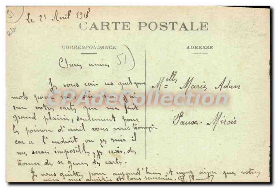SOUAIN (Marne) — Quartier détruit par les Allemands — La Cense, 1917 — I. C. H. Visé Paris — Back