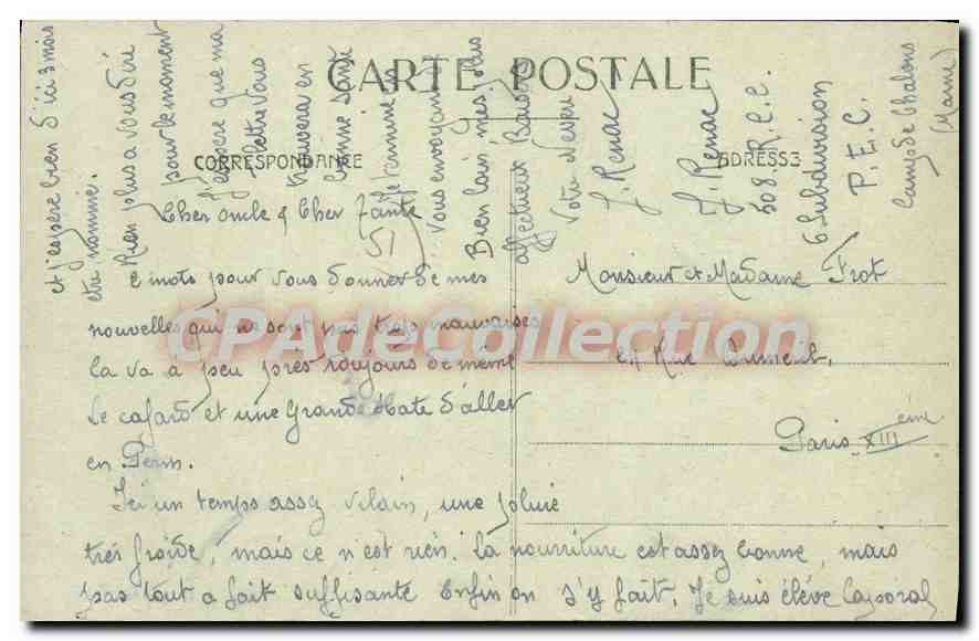 Mourmelon-le-Grand — Entrée de la Rue du Génie (Camp de Châlons, Mars 1919) — Librairie Militaire Guérin — Verso