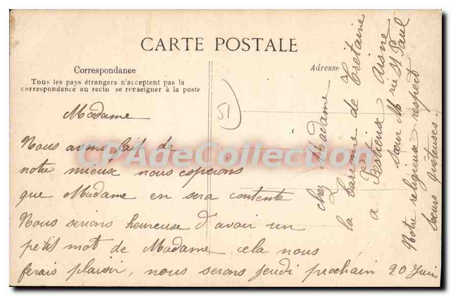 CPA Sillery Avenue De la Gare — Back