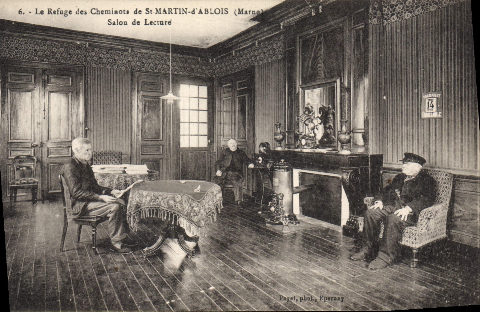 Le Refuge des Cheminots de St-MARTIN-d'ABLOIS (Marne) — Salon de Lecture — Poiret, phot., Épernay