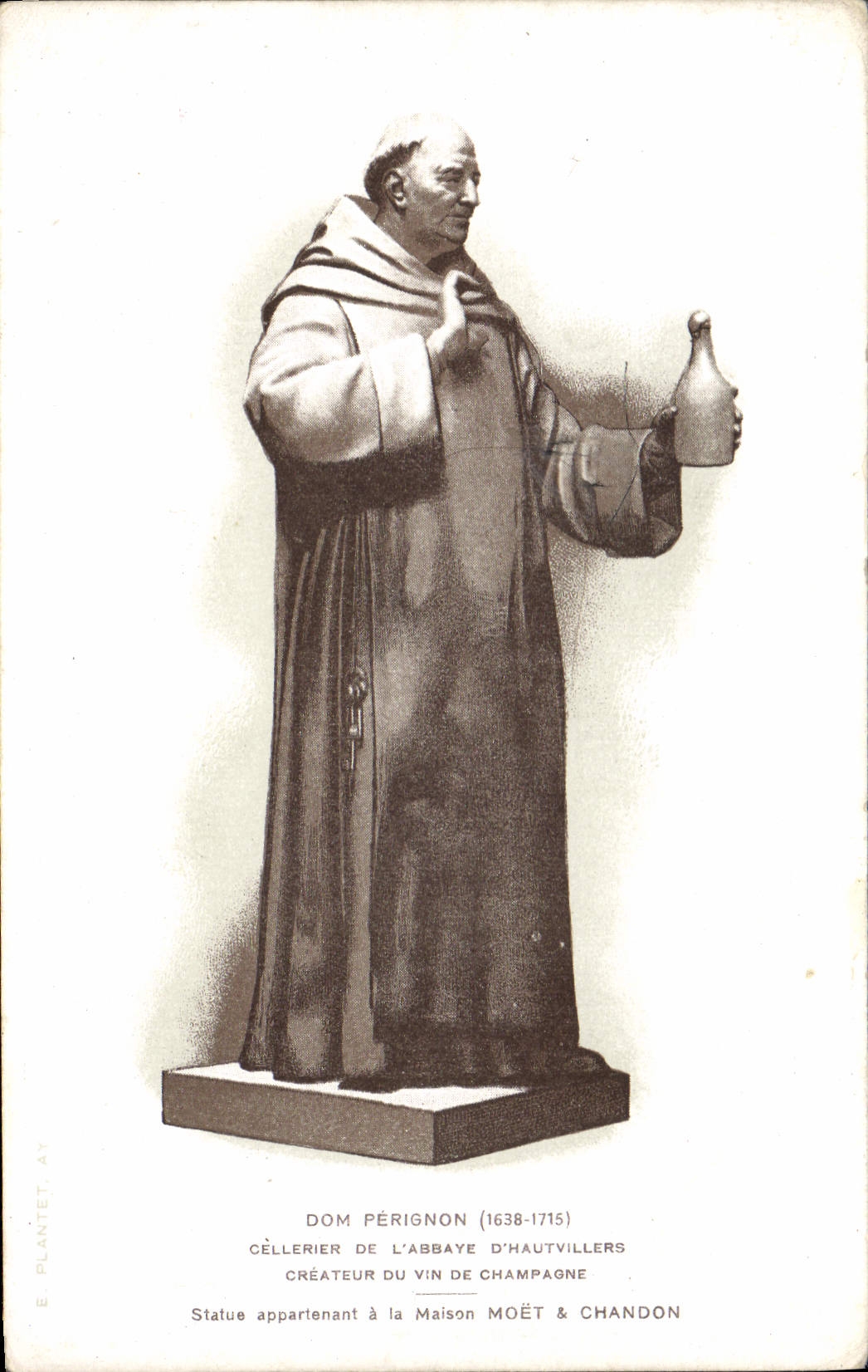 Statue de Dom Pérignon — Célèbre moine et créateur du vin de Champagne — Éditeur E. Plantet, n° 17