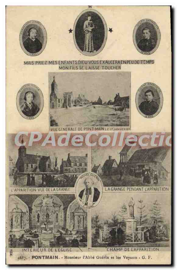 Pontmain — Vue générale et apparition de la Vierge — Éditeur : Mille & Fils, Pontmain, n° 4687