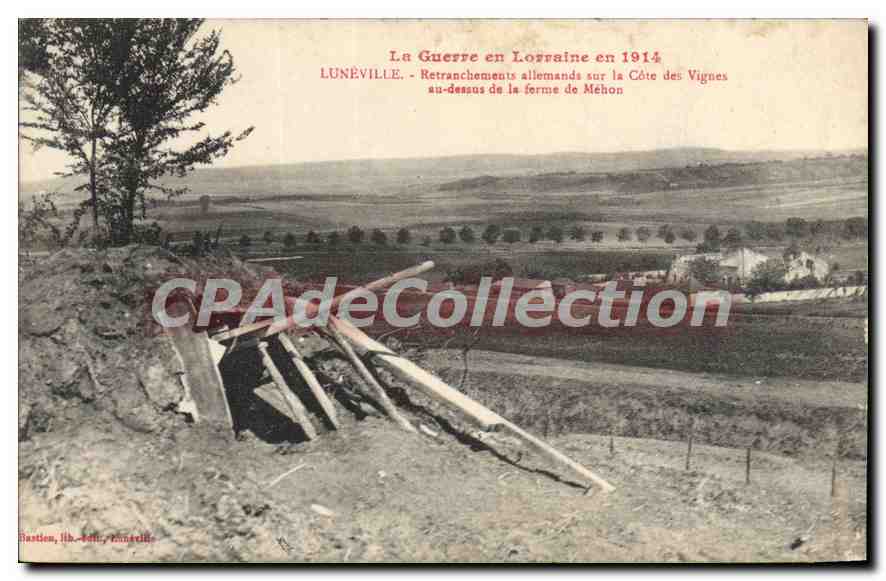 Lunéville - Retranchements allemands sur la Côte des Vignes au-dessus de la ferme de Méhon — Bastien, lith. - Éditeur, Lunéville