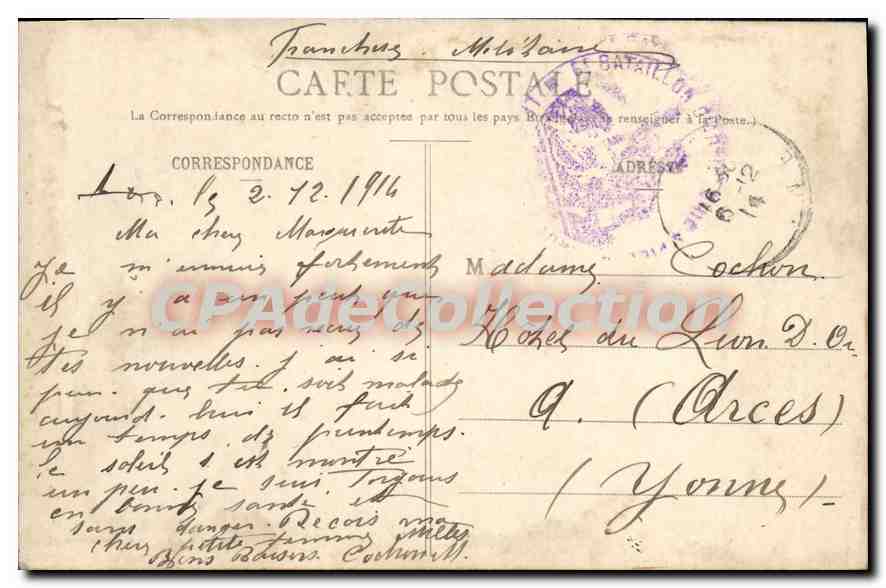 CPA Toul Caserne 39ème D'Artillerie — Verso