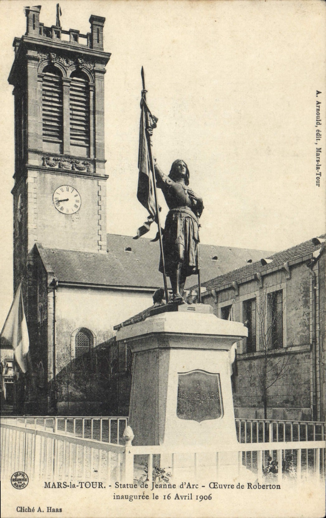 Mars-la-Tour - Statue de Jeanne d'Arc - Œuvre de Roberton, inaugurée le 16 Avril 1906 — A. Arrould, édit., Mars-la-Tour
