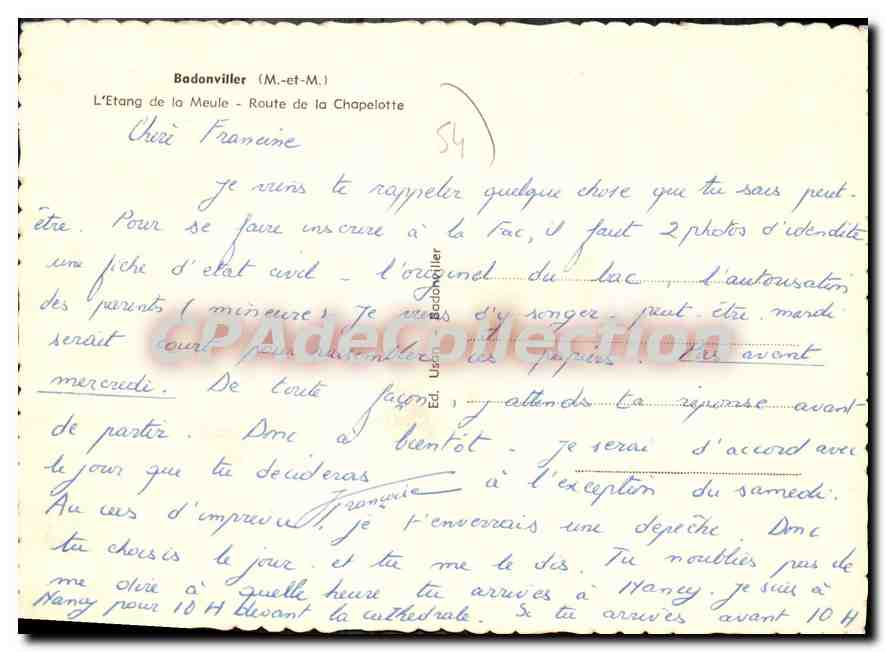 L'Étang de la Meule — Badonviller (Meuse) — Éd. Usin Badonviller — Rückseite