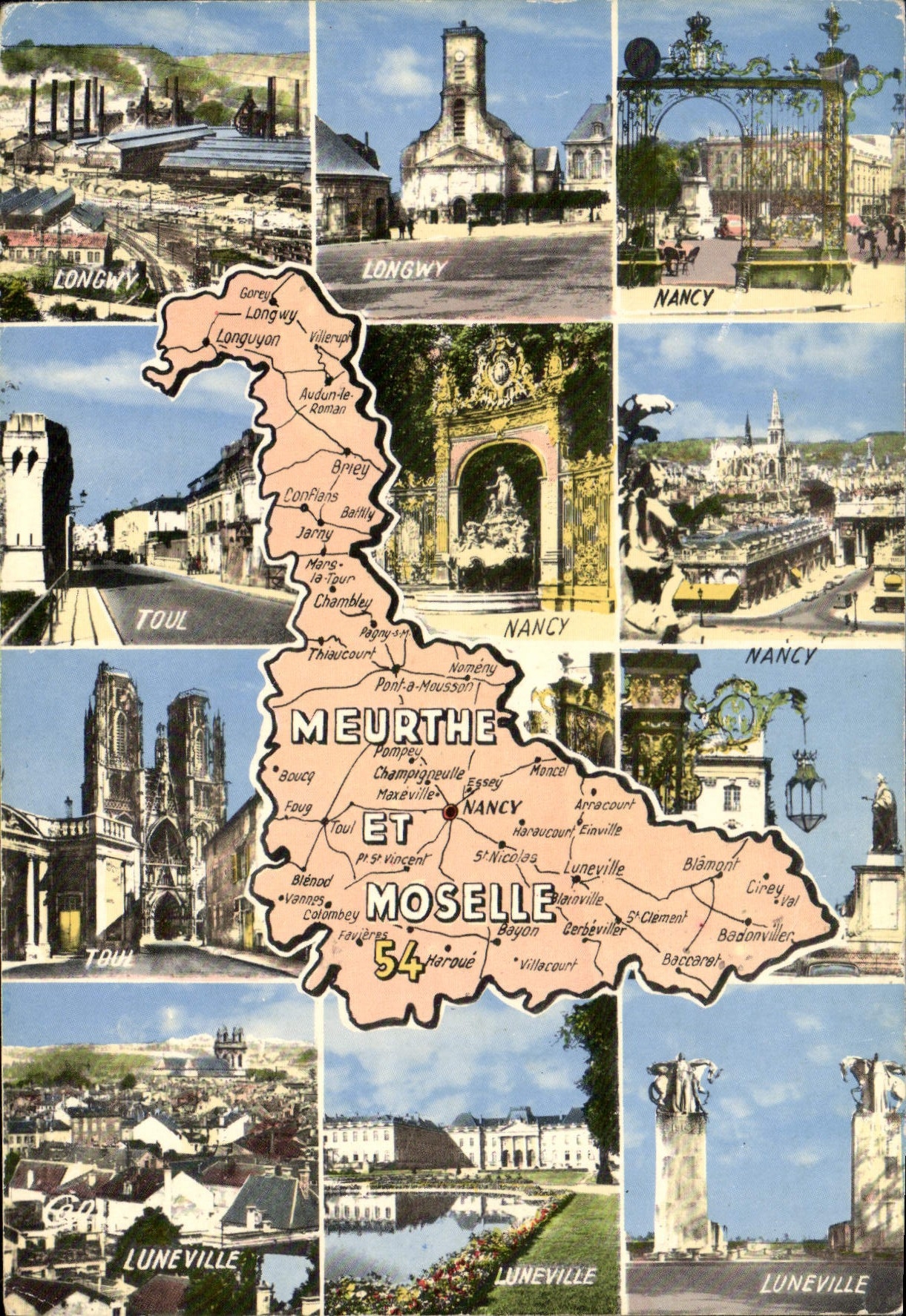 Meurthe-et-Moselle — carte postale panoramique avec carte géographique — COLORCAP