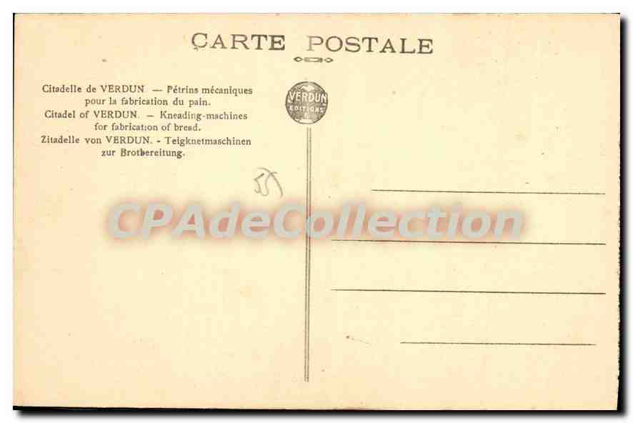 Citadelle de Verdun — Pétrins mécaniques pour la fabrication du pain — Éditions Verdun — Verso