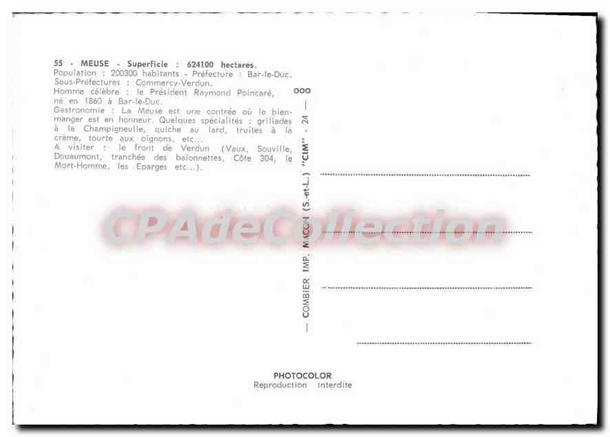 CPSM carte touristiqueVAUCOULEURS AVIOTH Bar le DUC MONTSEC LEROUVILLE MONTMEDY COMMERCY — Rückseite