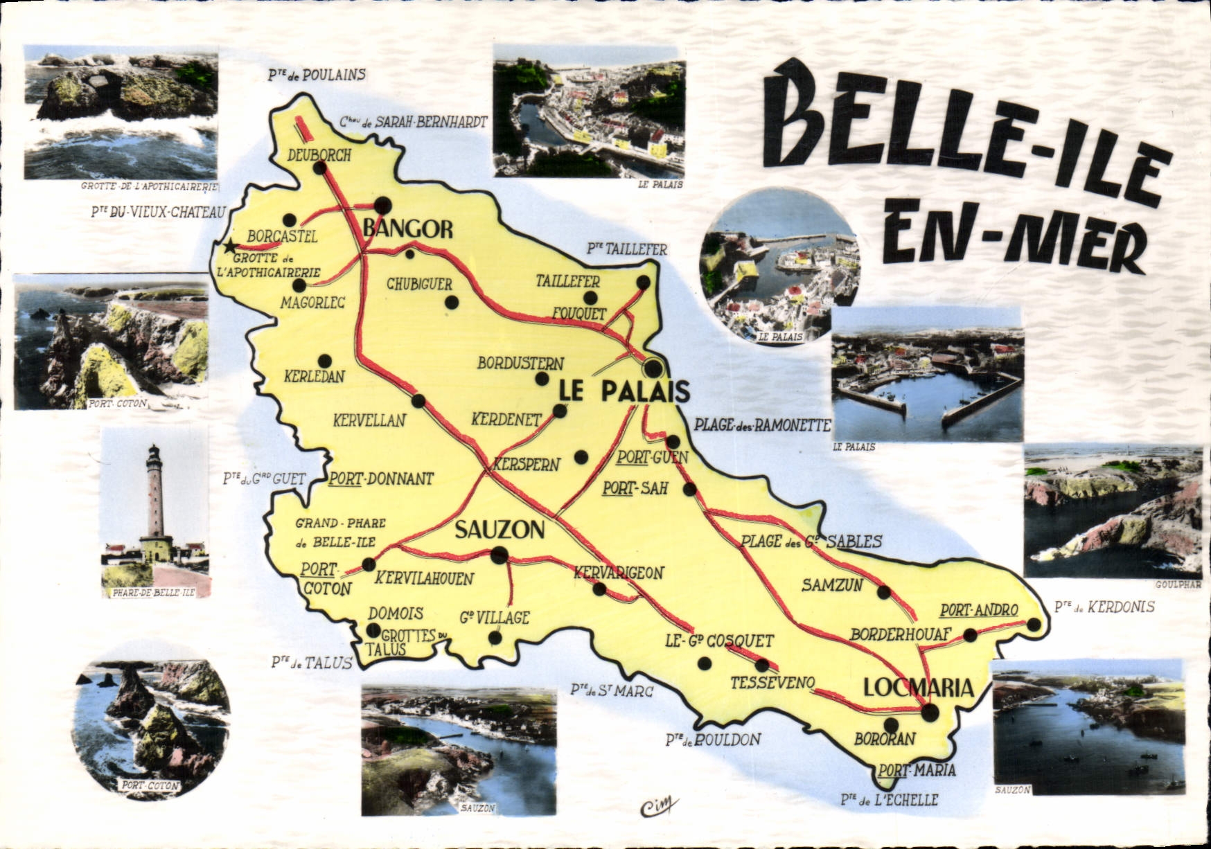 Belle-Île-en-Mer — tarjeta postal turística con mapa y fotos — editor CIM - Anverso