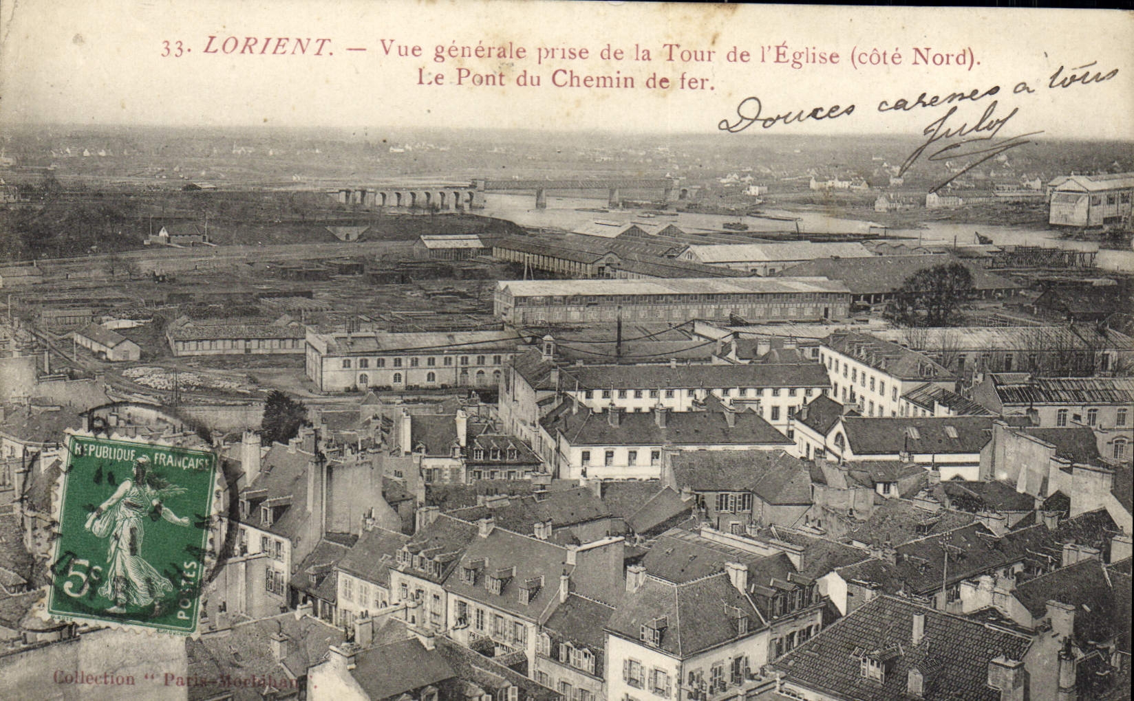 LORIENT — Vue générale prise de la Tour de l'Église (côté Nord). Le Pont du Chemin de fer. — Éditeur : Collection 'Paris-Montalban'