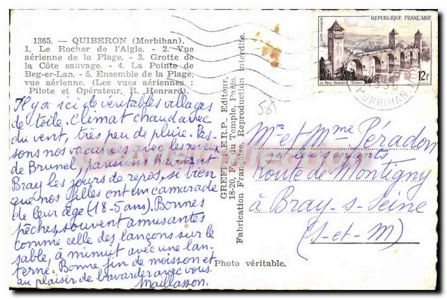 Quiberon — Souvenir — Greff, F.R.P. Éditeur — Achterkant