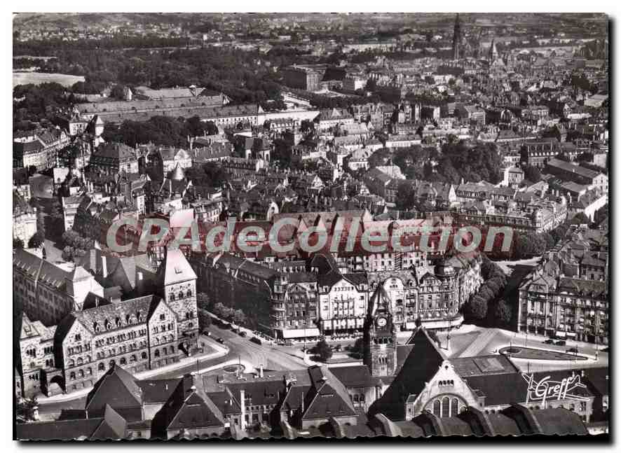 CPSM Metz Vue Aerienne La Gare La Poste Et Les Hotels