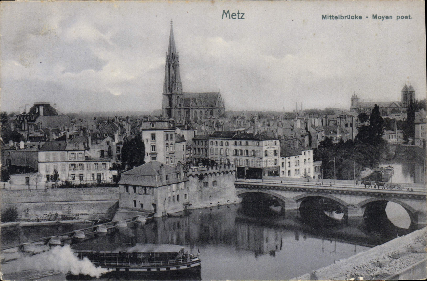 Metz — vue de la Mittelbrücke et de la cathédrale — éditeur Neb. Metz, série Delft No. 9