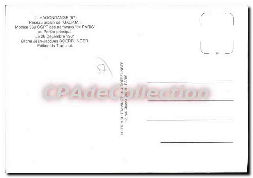 CPSM Hagondange Reseau Urbain locomotive Motrice 589 CGPT des tramways ex Paris 1961 — Back